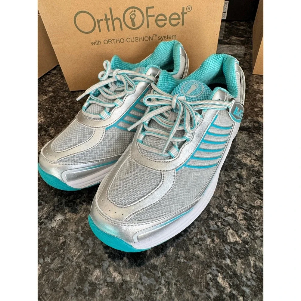 Orthofeet Verve 975 Turquoise Silver Orthopedic Walking Shoes Womens 9 Medium B